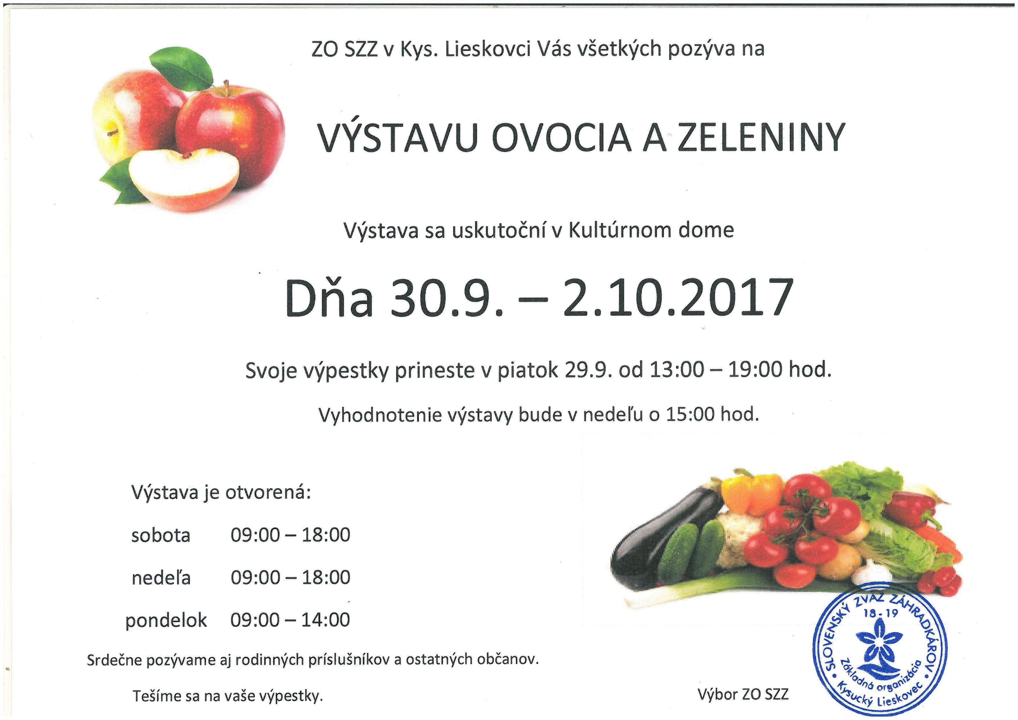 Pozvánka na výstavu ovocia a zeleniny v obci Kysucký Lieskovec