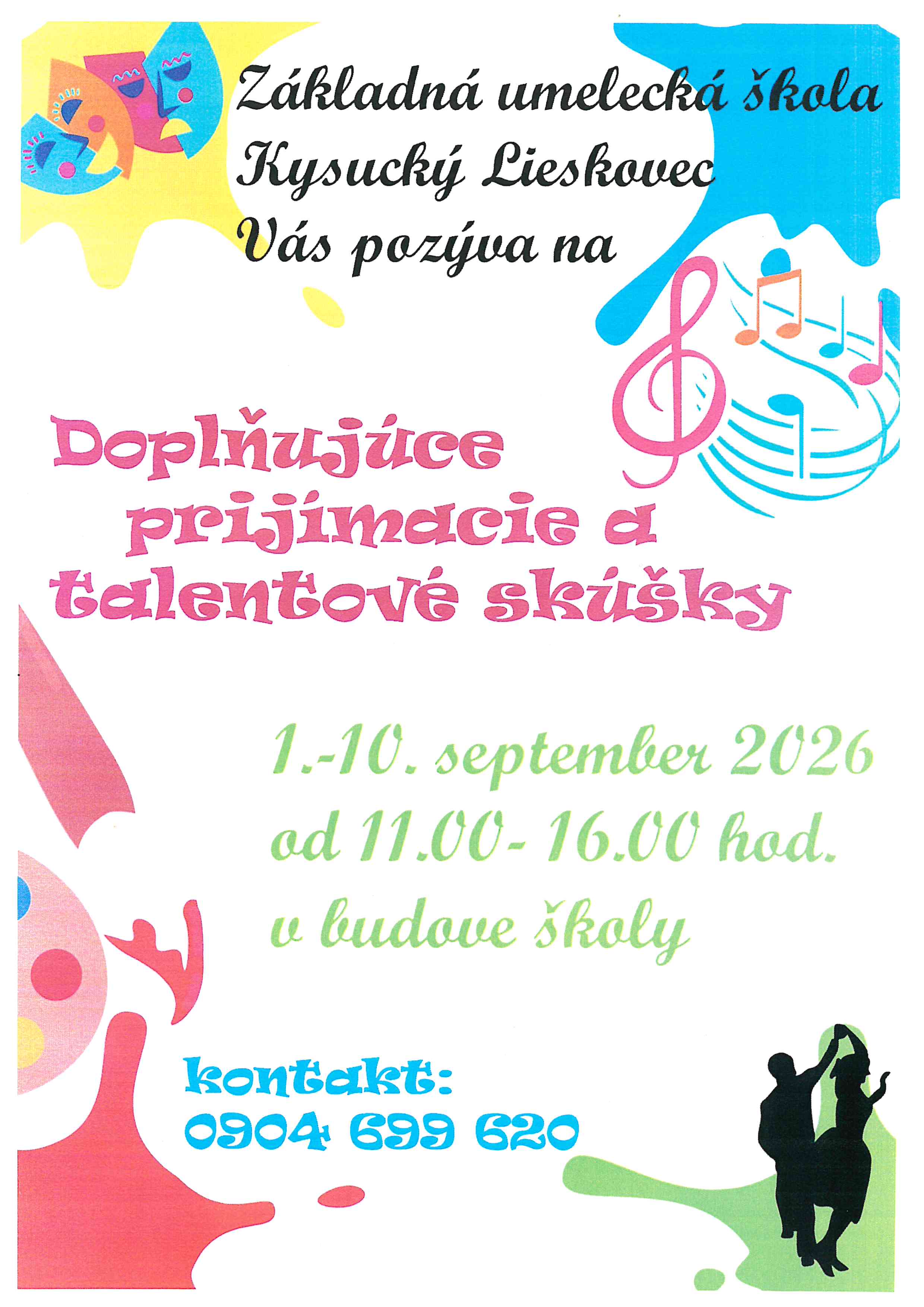 ZUŠ Kysucký Lieskovec - doplňujúce prijímacie a talentové skúšky